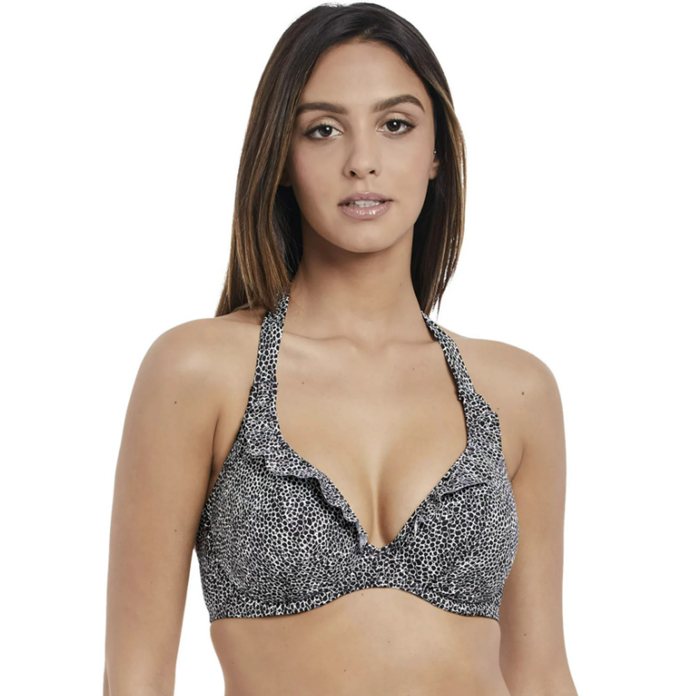 NWT Freya Run Wild Black Banded Halter Beach Summer Underwire Bikini Top SZ‎ 36D